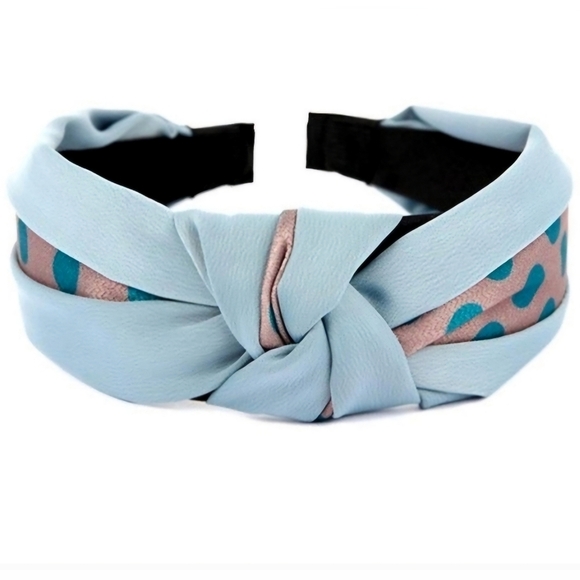 Polka Dot Knotted Headband Blue Turquoise Fabric - Picture 1 of 2